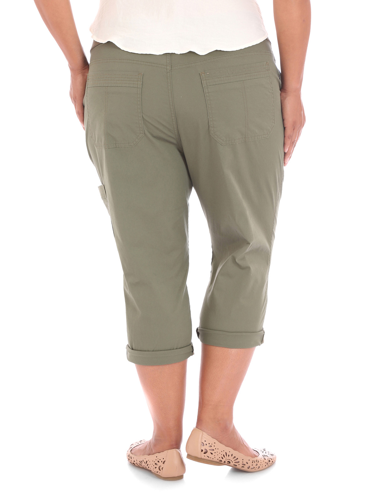 Lee - - Riders by Lee LIGHT-GREEN Cotton Rich Cropped Trousers - Plus ...