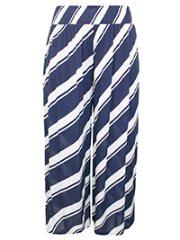 NAVY Striped Crinkle Shirred Waist Wide Leg Trousers - Plus Size 16 to 24