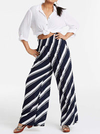 NAVY Striped Crinkle Shirred Waist Wide Leg Trousers - Plus Size 18 to 28