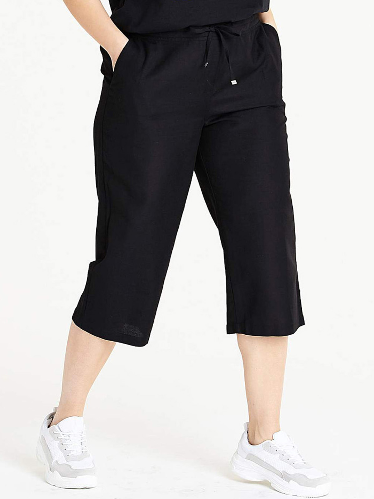 Capsule - - Capsule BLACK Linen Blend Easy Care Cropped Trousers - Size ...