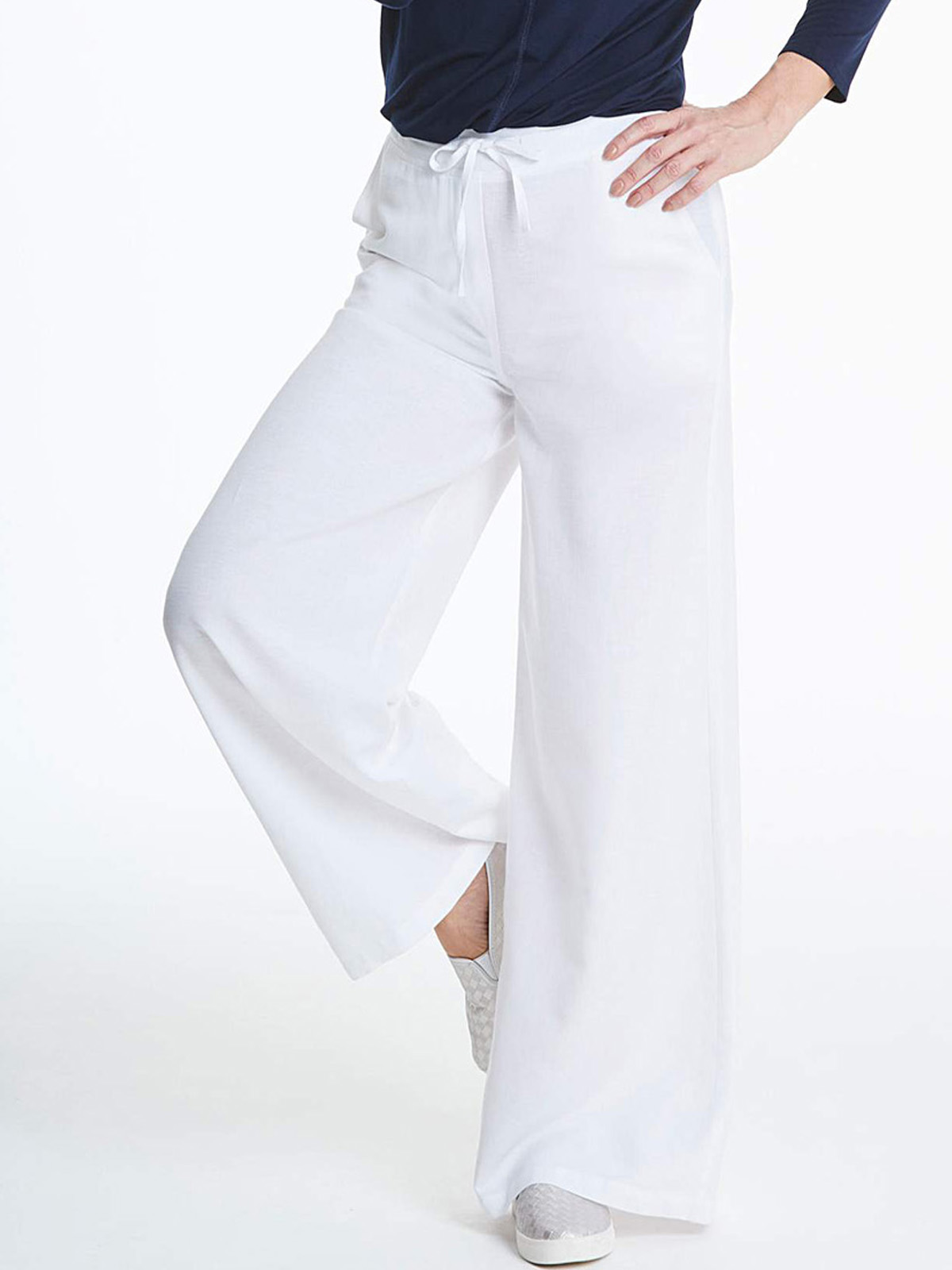 Capsule - - Capsule WHITE Linen Blend Easy Care Wide Leg Trousers ...