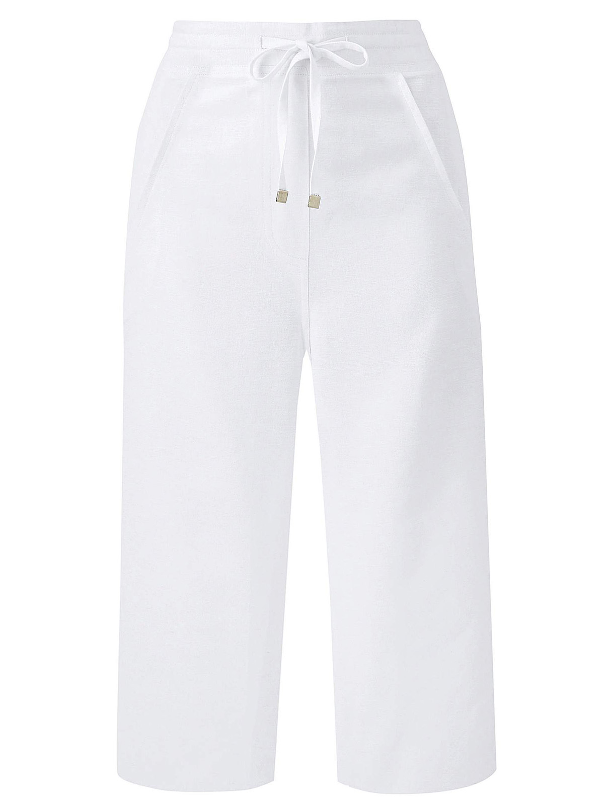 Capsule - - WHITE Linen Blend Easy Care Cropped Trousers - Plus Size 16 ...