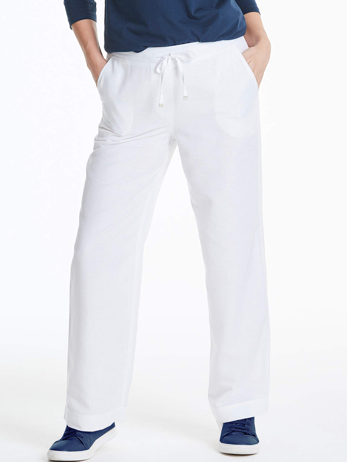 Capsule - - Capsule WHITE Linen Blend Easy Care Trousers - Plus Size 14