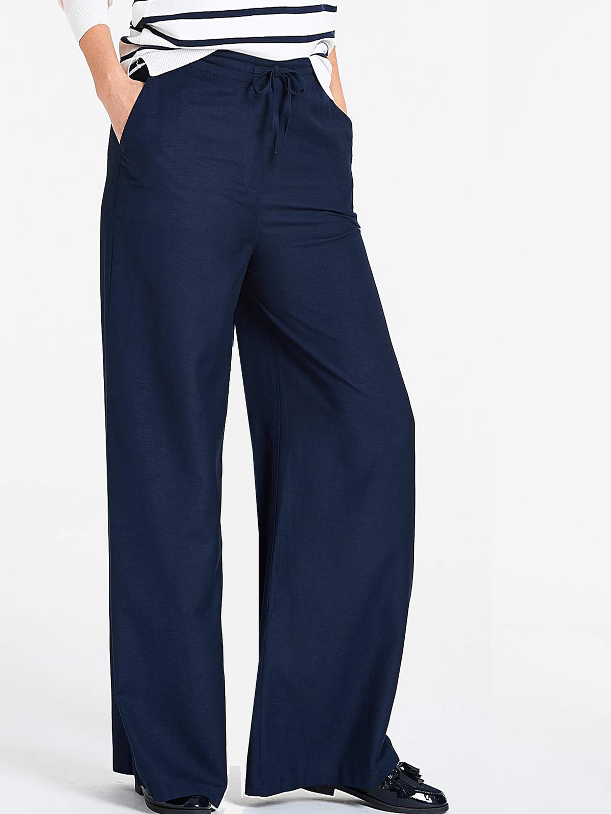 Capsule Capsule NAVY Linen Blend Easy Care Wide Leg Trousers Size 