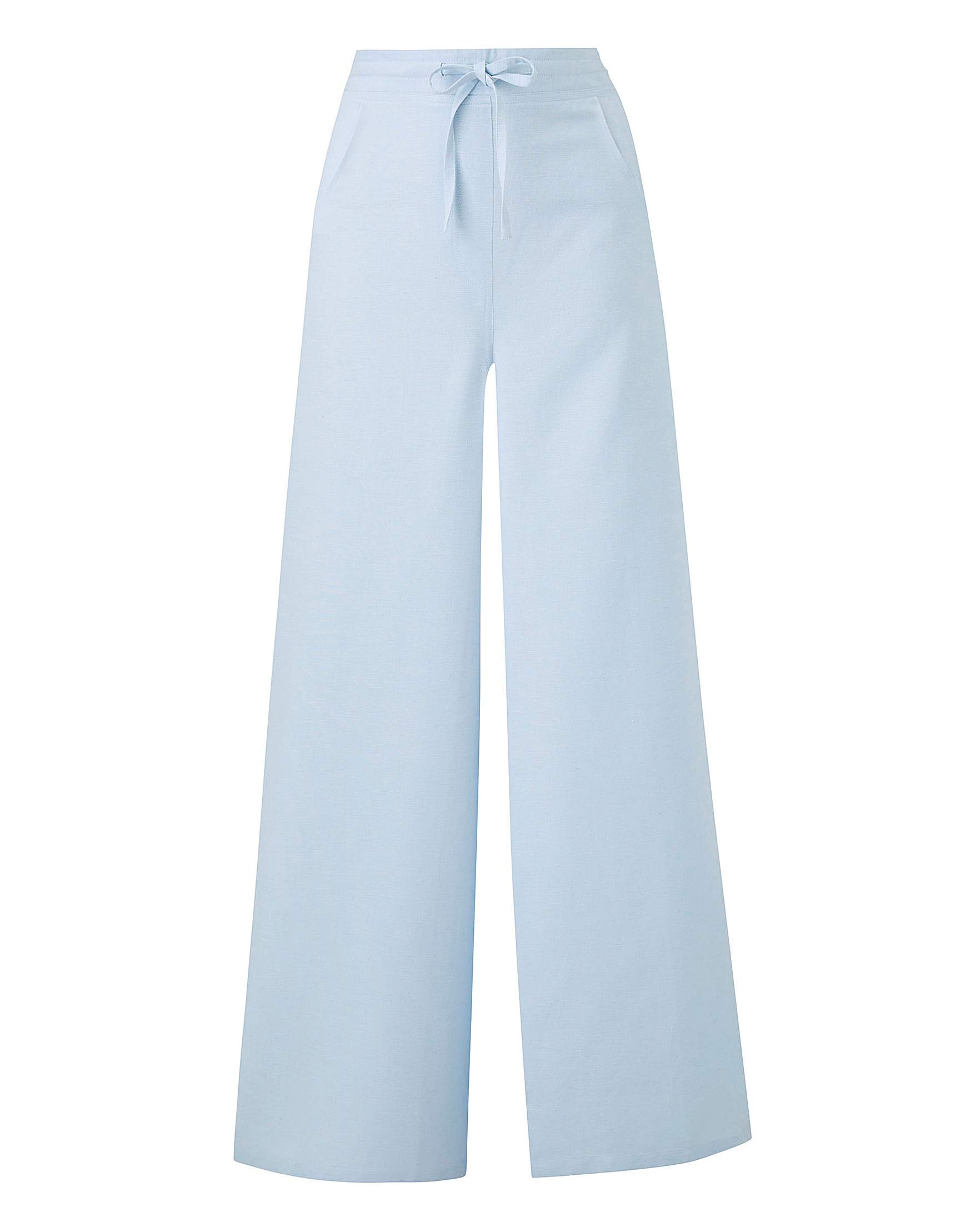 Capsule - - PALE-BLUE Linen Blend Easy Care Wide Leg Trousers - Plus ...