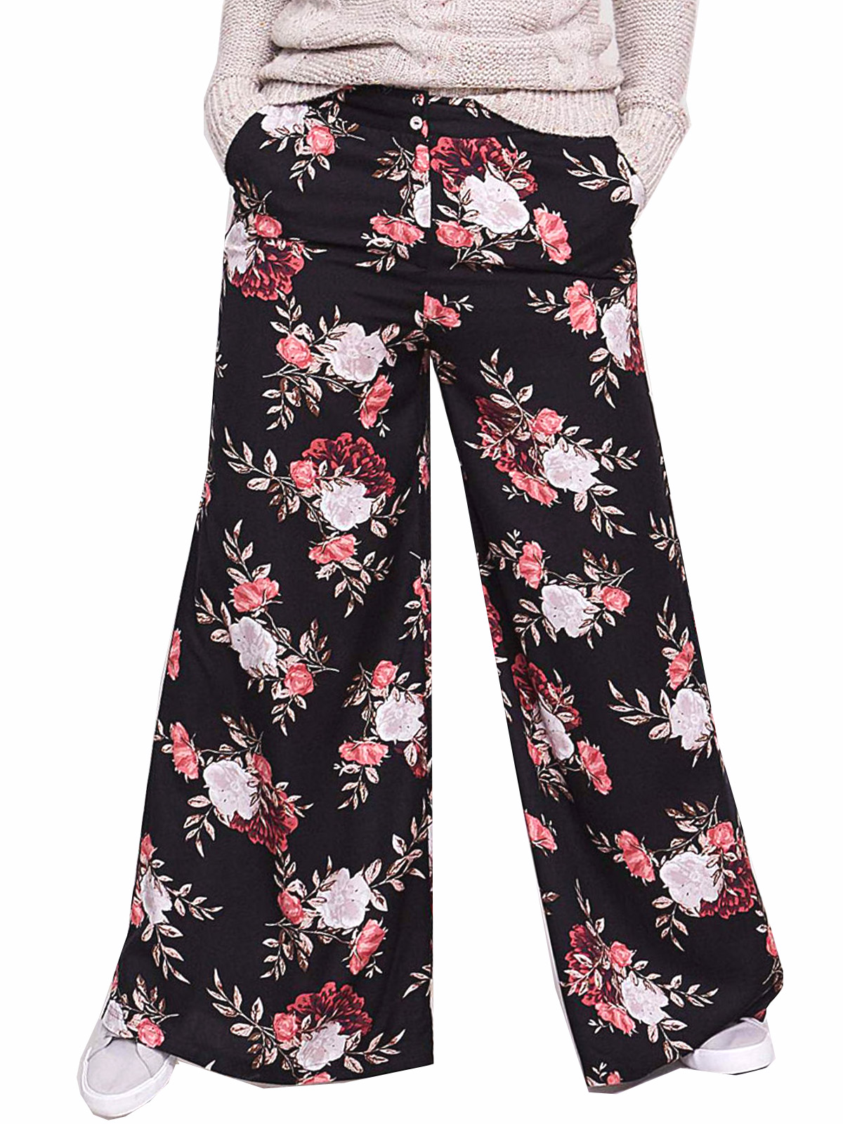 Capsule - - Capsule BLACK Floral Print Super Wide Trousers - Plus Size ...