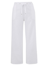Julipa WHITE Linen Blend Drawstring Trousers - Plus Size 18 to 20