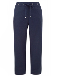 Julipa NAVY Linen Blend Drawstring Trousers - Plus Size 12 to 30