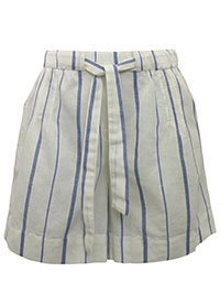 CREAM Striped Tie Waist Linen Blend Shorts - Plus Size 12 to 30