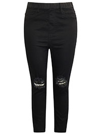 BLACK Distressed Ripped Knee Skinny Jeggings - Plus Size 16 to 24