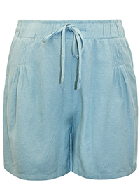 MISTY-BLUE Linen Blend Pleat Detail Shorts - Plus Size 14 to 32