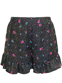 BLACK Floral Print Flippy Shorts - Plus Size 12 to 22