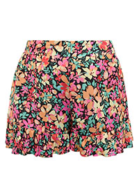 BLACK Floral Print Woven Flippy Shorts - Plus Size 12 to 22