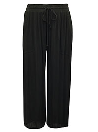 BLACK Crinkle Tie Waist Wide Leg Trousers - Size 10 to 32