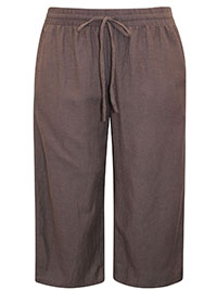 CHOCOLATE Linen Blend Cropped Trousers - Plus Size 18 to 32