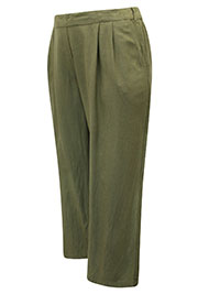 KHAKI Linen Blend Trousers - Plus Size 20 to 22