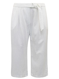 WHITE Linen Blend Belted Cropped Trousers - Plus Size 18 to 30