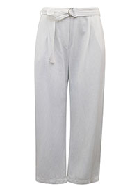 WHITE Linen Blend Belted Trousers - Plus Size 14 to 30