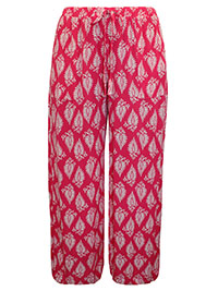 PINK Print Crinkle Wide Leg Trousers - Plus Size 16 to 32