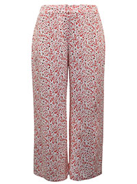 PINK Floral Print Formal Spun Viscose Wide Leg Trousers - Size 10 to 32