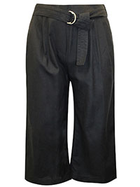BLACK Linen Blend Belted Cropped Trousers - Plus Size 14 to 30