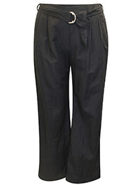 BLACK Linen Blend Belted Trousers - Plus Size 16 to 30