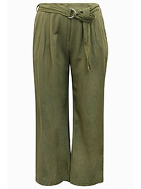 KHAKI Linen Blend Belted Trousers - Plus Size 14 to 26