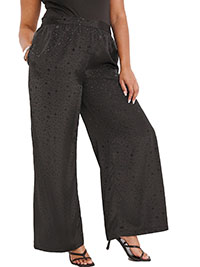 BLACK Satin Printed Wide Leg Trousers - Size 10 to 32