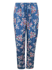 TEAL Floral Print Pull On Woven Trousers - Size 8 to 18/20 (S to XL)