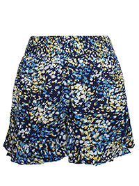 BLUE Printed Crinkle Shirred Waist Shorts - Plus Size 14 to 20