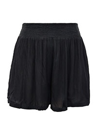 BLACK Crinkle Shirred Waist Shorts - Plus SIze 16 to 22