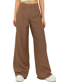 BROWN Linen Blend Mid Waist Wide Leg Trousers - Size 8 to 16 (EU 34 to 42)