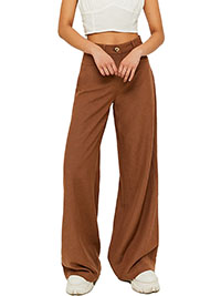 BROWN Linen Blend Mid Waist Wide Leg Trousers - Size 6 to 16 (EU 32 to 42)