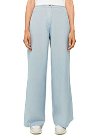 SKY-BLUE Linen Blend Mid Waist Wide Leg Trousers - Size 8 to 16