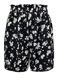 BLACK Floral Print Paperbag Shorts - Plus Size 18 to 30/32