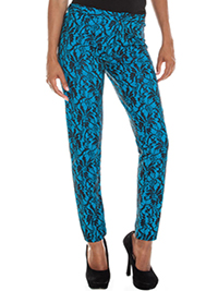 Turquoise Bonded Lace Slim Leg Trousers by Goddess - Size S-M-L