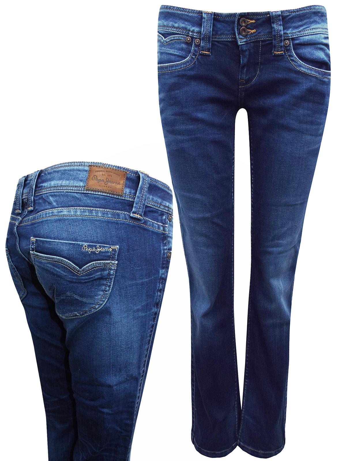 Jeans - - Pepe Jeans DARK-DENIM Low Rise Regular Fit Straight Leg Denim Jeans - Waist Size