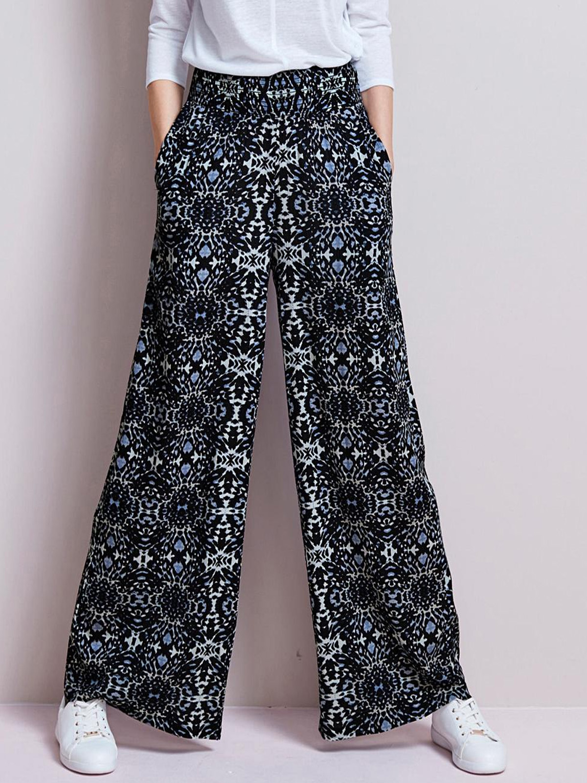 Capsule - - Capsule BLACK BLUE Shirred Waist Crinkle Trousers With ...