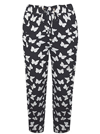 BLACK Butterflies Print Harem Trousers - Plus Size 16 to 22
