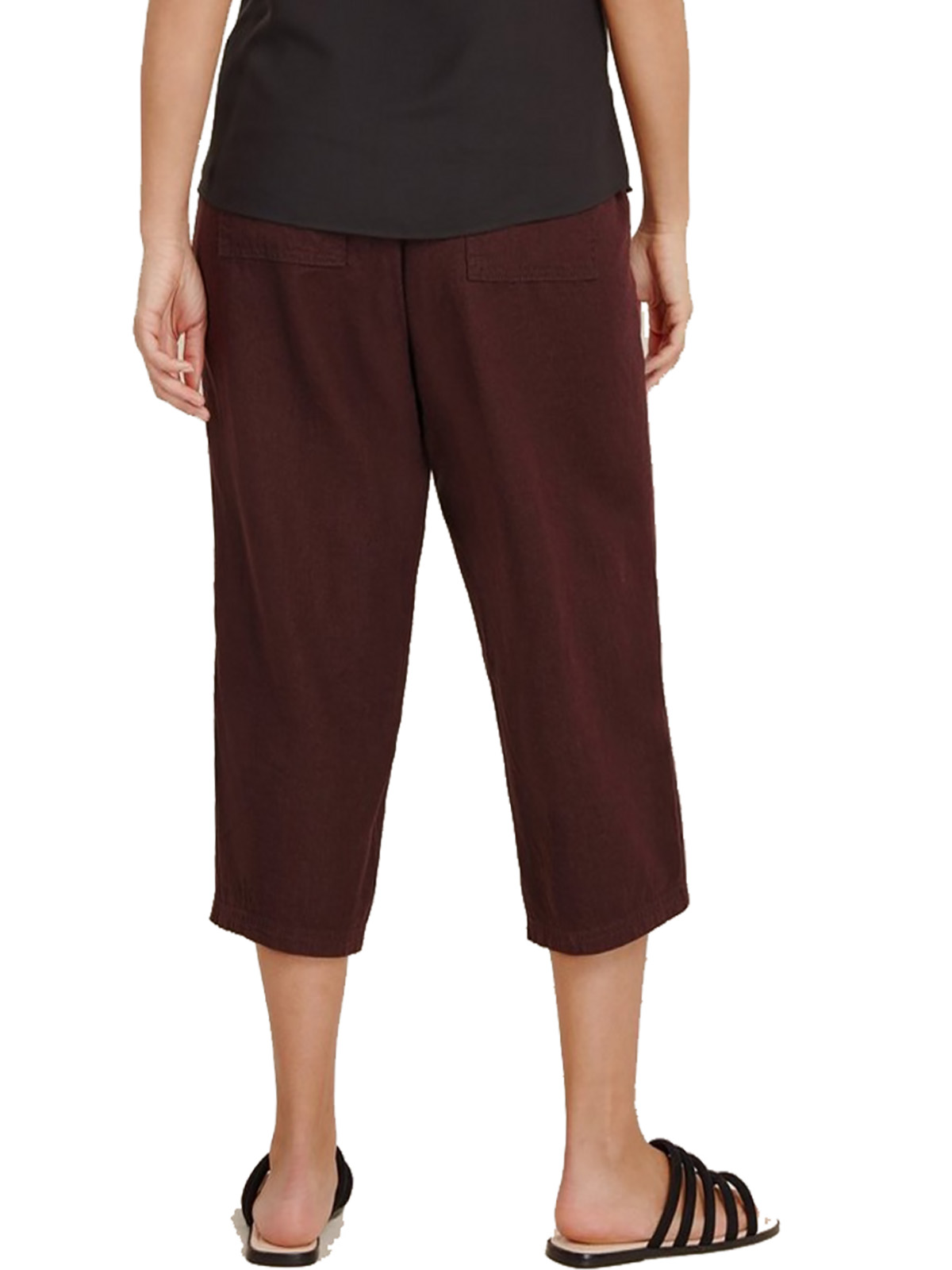 3VANS PRUNE Linen Blend Pull On Cropped Trousers - Plus Size 14 to 30