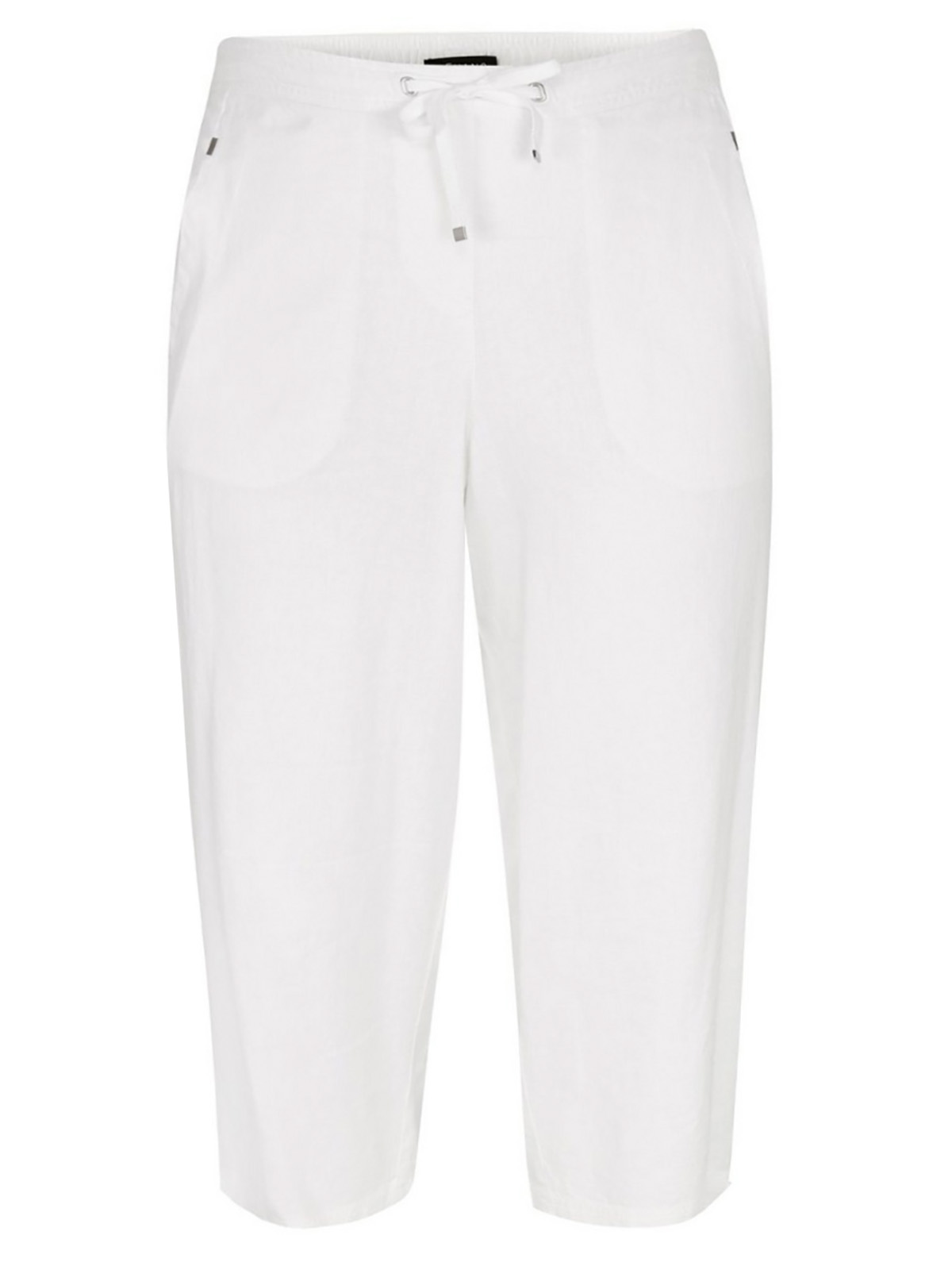 WHITE Linen Blend Pull On Cropped Trousers - Plus Size 18 to 26