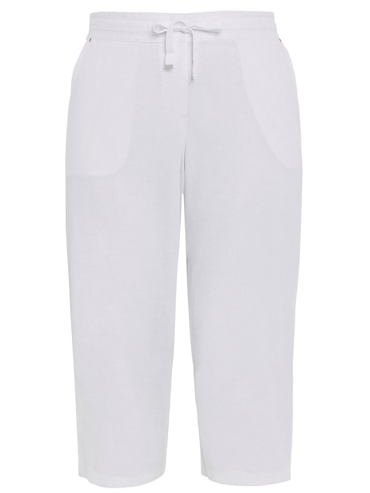 3VANS WHITE Linen Blend Pull On Cropped Trousers - Plus Size 14 to 28