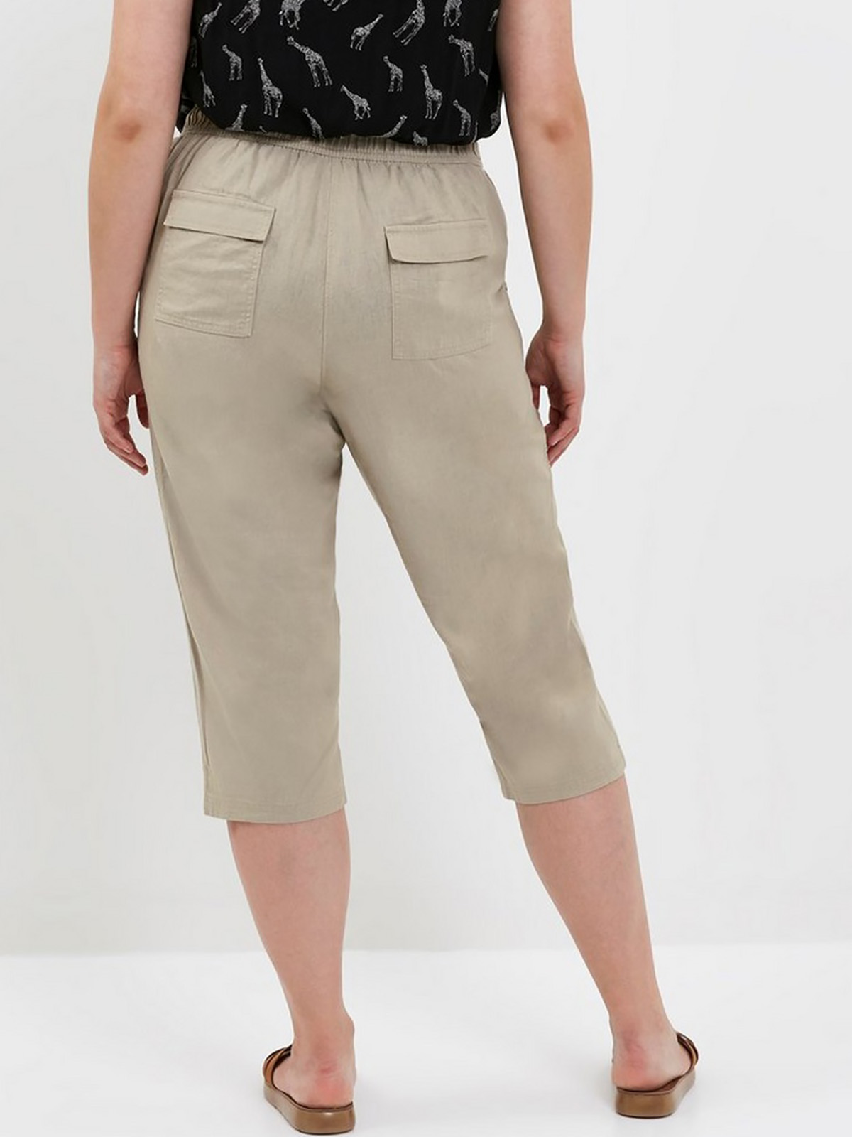 3VANS STONE Linen Blend Pull On Cropped Trousers - Plus Size 14 to 24