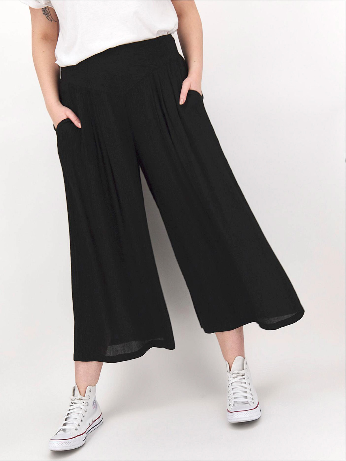 Capsule - - Capsule BLACK Crinkle Yoke Detail Culottes - Size 10 to 32