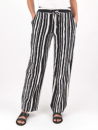 Capsule BLACK/IVORY Easy Care Linen Blend Striped Trousers - Plus Size 14 to 30