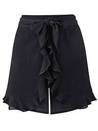 BLACK Crinkle Wrap Frill Shorts - Plus Size 14 to 26