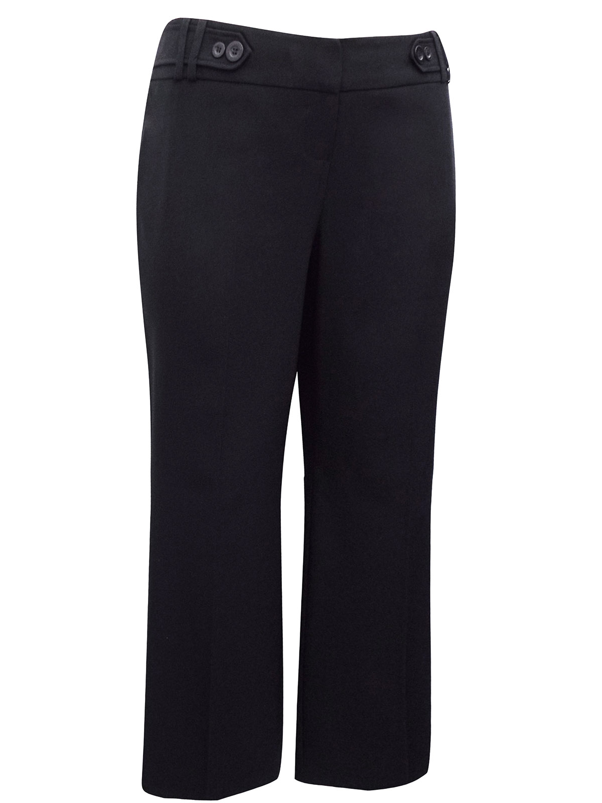 3VANS BLACK Straight Leg Button Detail Trousers - Plus Size 14 to 30