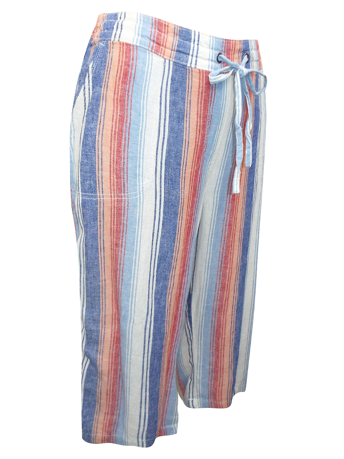 Marks and Spencer - - M&5 BLUE Linen Blend Striped Cropped Trousers