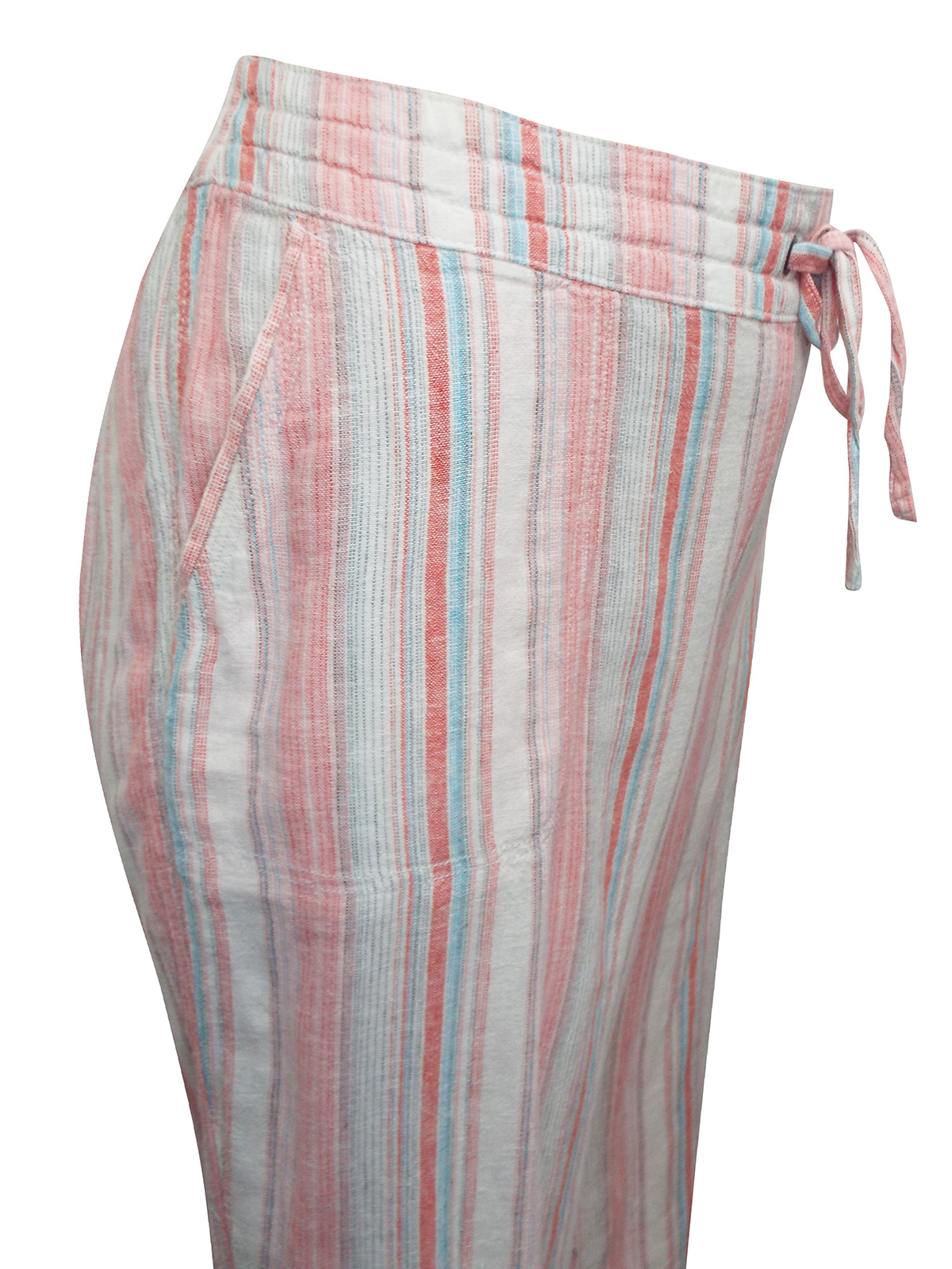 Marks and Spencer - - M&5 PINK Linen Blend Striped Cropped Trousers ...