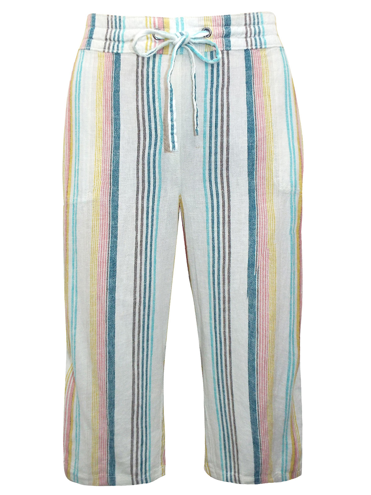 Marks and Spencer - - M&5 MULTI Linen Blend Striped Cropped Trousers ...